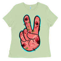 Matcha Pink Floral Glitter Peace Sign Ladies Tee - Jasminsmagicworld
