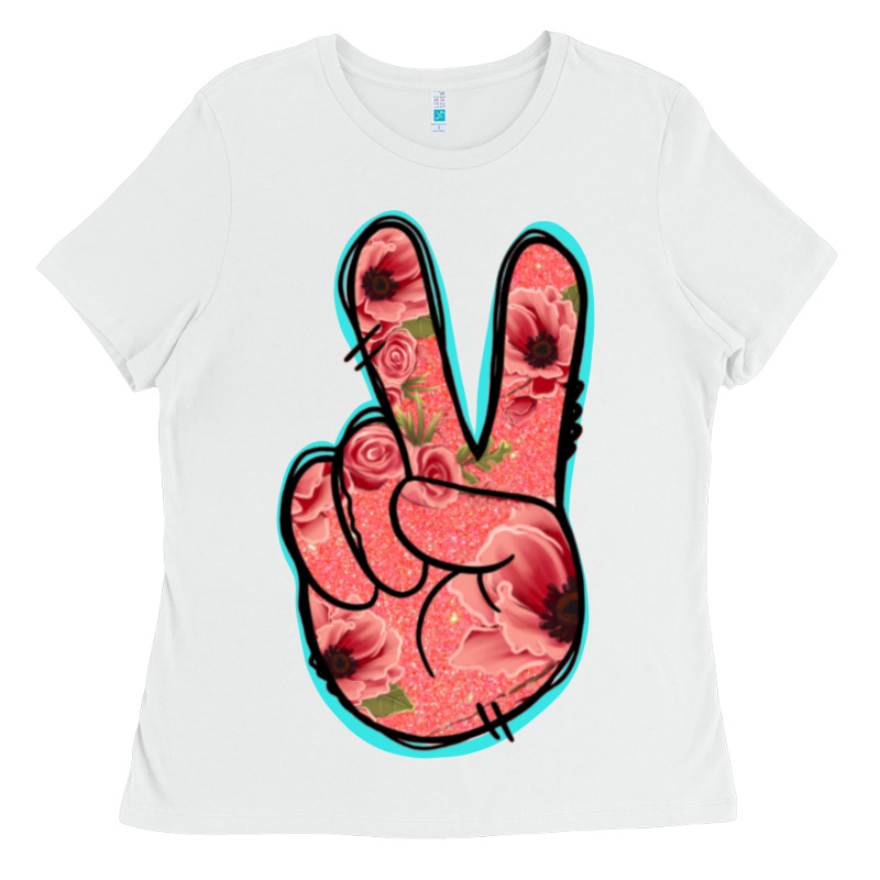 Pink Floral Glitter Peace Sign Ladies Tee by Jasminsmagicworld | Teevron