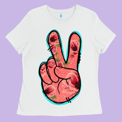 Pink Floral Glitter Peace Sign Ladies Tee Designed By Jasminsmagicworld