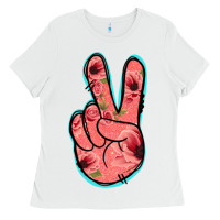 White Pink Floral Glitter Peace Sign Ladies Tee - Jasminsmagicworld