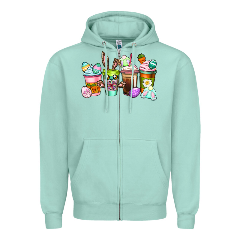 Easter Coffee Cups Easter Day Zipper Hoodie by CowGirlArtShop | Teevron