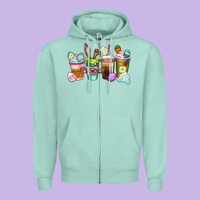 Easter Coffee Cups Easter Day Zipper Hoodie Designed By Cowgirlartshop