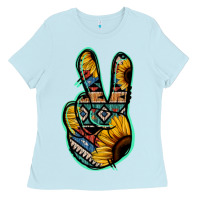 Baby Blue Aztec Sunflower Peace Sign Ladies Tee - Jasminsmagicworld