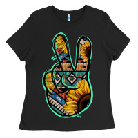 Black Aztec Sunflower Peace Sign Ladies Tee - Jasminsmagicworld