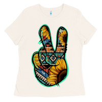 Bone Aztec Sunflower Peace Sign Ladies Tee - Jasminsmagicworld