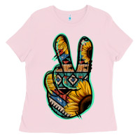 Bubblegum Pink Aztec Sunflower Peace Sign Ladies Tee - Jasminsmagicworld