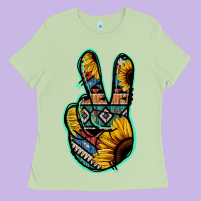 Aztec Sunflower Peace Sign Ladies Tee Designed By Jasminsmagicworld