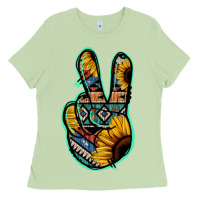 Matcha Aztec Sunflower Peace Sign Ladies Tee - Jasminsmagicworld