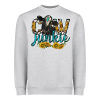 Heather Grey Cow Junkie with Cow Heavyweight Sweatshirt - texasbilliewilder