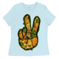 Baby Blue Pineapple Peace Sign Ladies Tee - Jasminsmagicworld