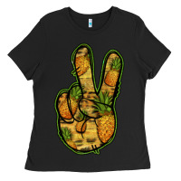 Black Pineapple Peace Sign Ladies Tee - Jasminsmagicworld