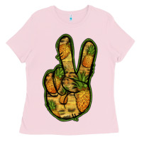 Bubblegum Pink Pineapple Peace Sign Ladies Tee - Jasminsmagicworld