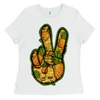 White Pineapple Peace Sign Ladies Tee - Jasminsmagicworld
