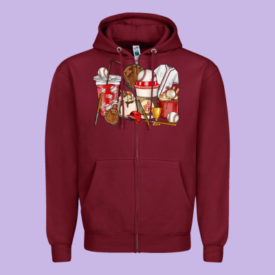 Baseball Coffee Cups Zipper Hoodie Designed By Howdyjamesfarm