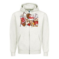 Oatmeal Heather Baseball coffee cups Zipper Hoodie - HowdyJamesFarm