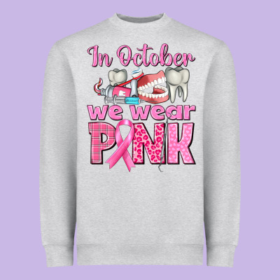 In October We Wear Pink Breast Cancer Awareness Heavyweight Sweatshirt Designed By Texasbilliewilder