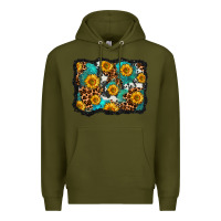 Army Green cowhide leopard turquoise sunflowers pattern olivia Premium Hoodie - OliviaCreatesArt