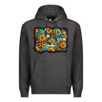 Charcoal Heather cowhide leopard turquoise sunflowers pattern olivia Premium Hoodie - OliviaCreatesArt