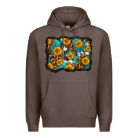 Coffee cowhide leopard turquoise sunflowers pattern olivia Premium Hoodie - OliviaCreatesArt