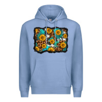Colony Blue cowhide leopard turquoise sunflowers pattern olivia Premium Hoodie - OliviaCreatesArt