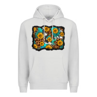 Dove Grey cowhide leopard turquoise sunflowers pattern olivia Premium Hoodie - OliviaCreatesArt