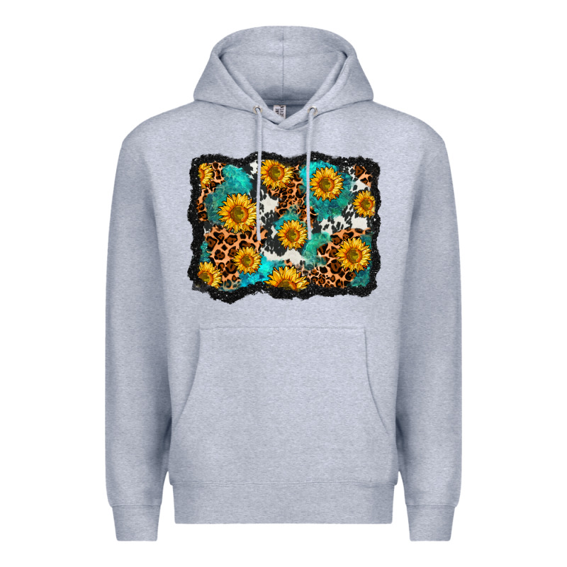 Cowhide Leopard Turquoise Sunflowers Pattern Olivia Premium Hoodie by OliviaCreatesArt | Teevron