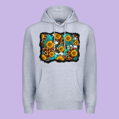 Cowhide Leopard Turquoise Sunflowers Pattern Olivia Premium Hoodie Designed By Oliviacreatesart
