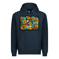 Navy cowhide leopard turquoise sunflowers pattern olivia Premium Hoodie - OliviaCreatesArt