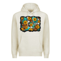 Oatmeal Heather cowhide leopard turquoise sunflowers pattern olivia Premium Hoodie - OliviaCreatesArt