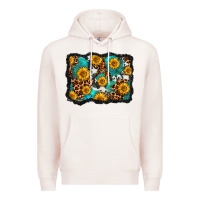 Pale Pink cowhide leopard turquoise sunflowers pattern olivia Premium Hoodie - OliviaCreatesArt
