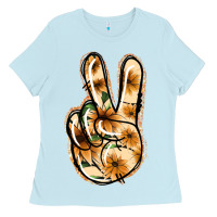 Baby Blue Floral Gold Peace Sign Ladies Tee - Jasminsmagicworld