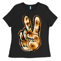 Black Floral Gold Peace Sign Ladies Tee - Jasminsmagicworld