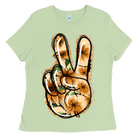 Matcha Floral Gold Peace Sign Ladies Tee - Jasminsmagicworld