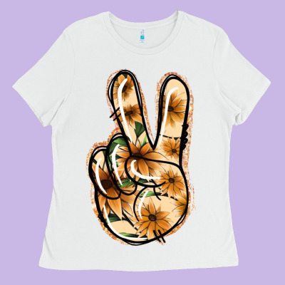Floral Gold Peace Sign Ladies Tee Designed By Jasminsmagicworld