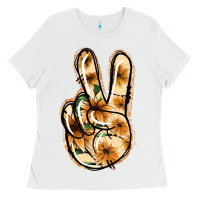 White Floral Gold Peace Sign Ladies Tee - Jasminsmagicworld