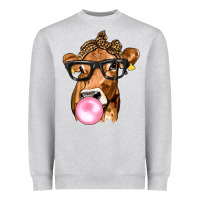 Heather Grey Cow Lick with Leopard Bandana Heavyweight Sweatshirt - texasbilliewilder