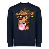 Navy Cow Lick with Leopard Bandana Heavyweight Sweatshirt - texasbilliewilder