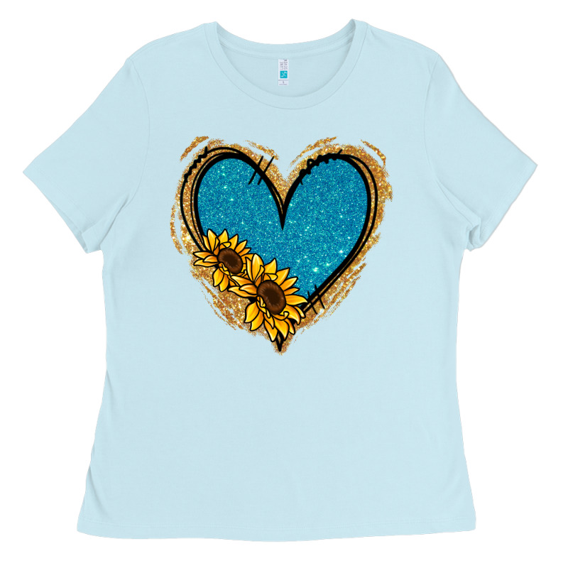 Gold Glitter Sunflower Blue Heart Ladies Tee by Jasminsmagicworld | Teevron