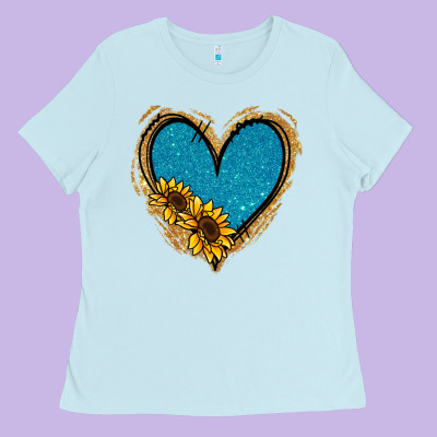 Gold Glitter Sunflower Blue Heart Ladies Tee Designed By Jasminsmagicworld
