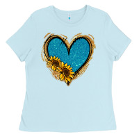 Baby Blue Gold Glitter Sunflower Blue Heart Ladies Tee - Jasminsmagicworld