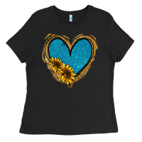 Black Gold Glitter Sunflower Blue Heart Ladies Tee - Jasminsmagicworld
