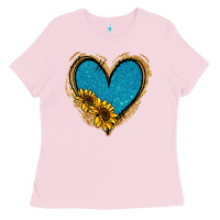Bubblegum Pink Gold Glitter Sunflower Blue Heart Ladies Tee - Jasminsmagicworld