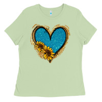 Matcha Gold Glitter Sunflower Blue Heart Ladies Tee - Jasminsmagicworld
