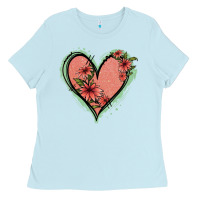 Pink Glitter Floral Heart Ladies Tee | Teevron