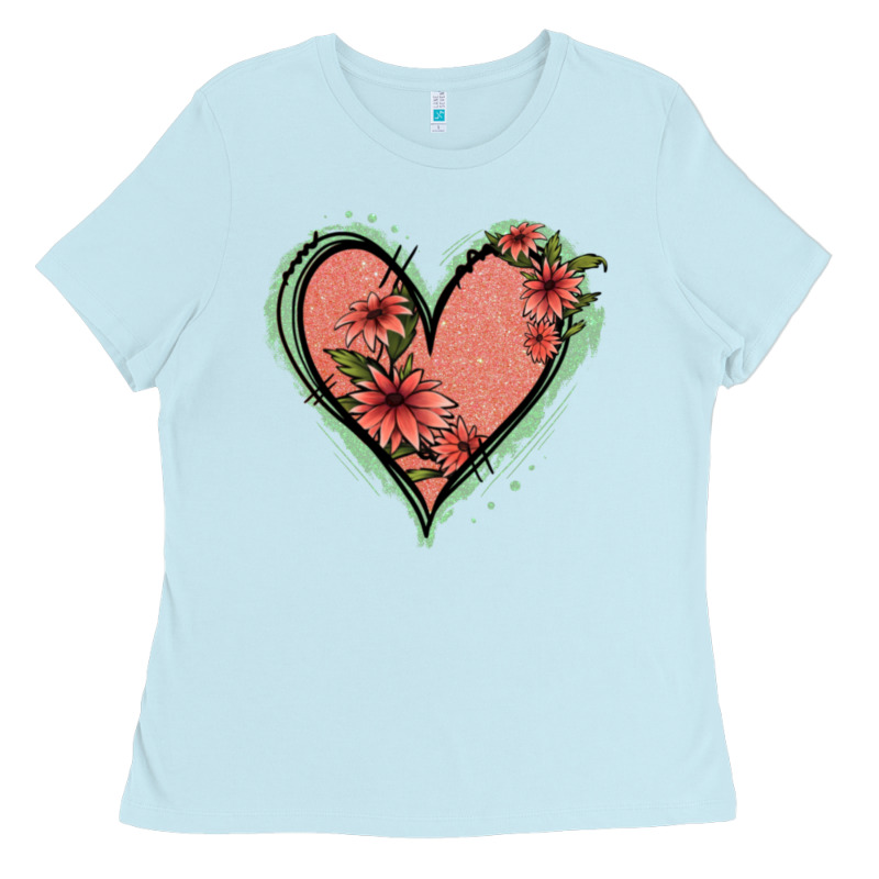 Pink Glitter Floral Heart Ladies Tee by Jasminsmagicworld | Teevron