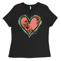 Black Pink Glitter Floral Heart Ladies Tee - Jasminsmagicworld