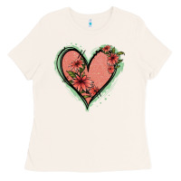 Bone Pink Glitter Floral Heart Ladies Tee - Jasminsmagicworld