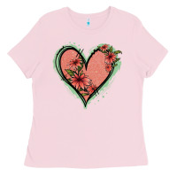 Bubblegum Pink Pink Glitter Floral Heart Ladies Tee - Jasminsmagicworld