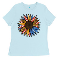 Baby Blue Patriotic Sunflower Ladies Tee - Jasminsmagicworld
