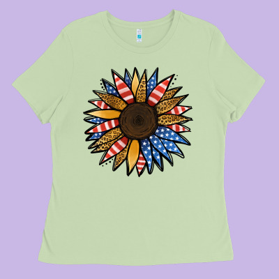 Patriotic Sunflower Ladies Tee Designed By Jasminsmagicworld